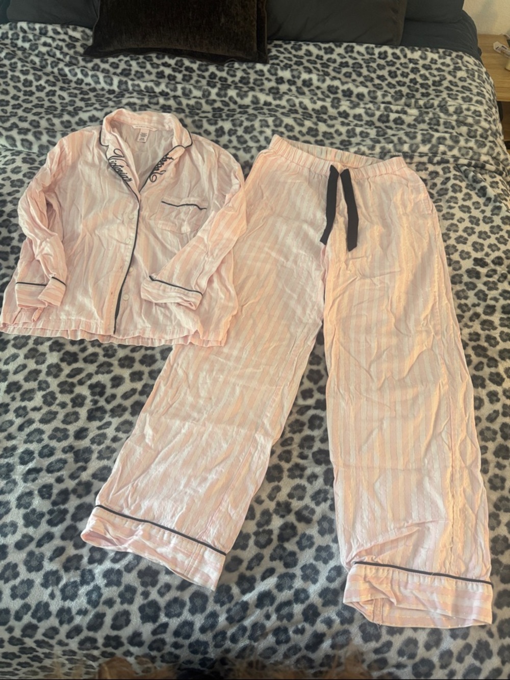 Victoria's Secret Embroidered Striped Pajama Set Size Small